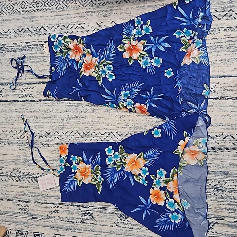 Size 2 and size 6 tropical matching summer dresses in Hibiscus Blue print